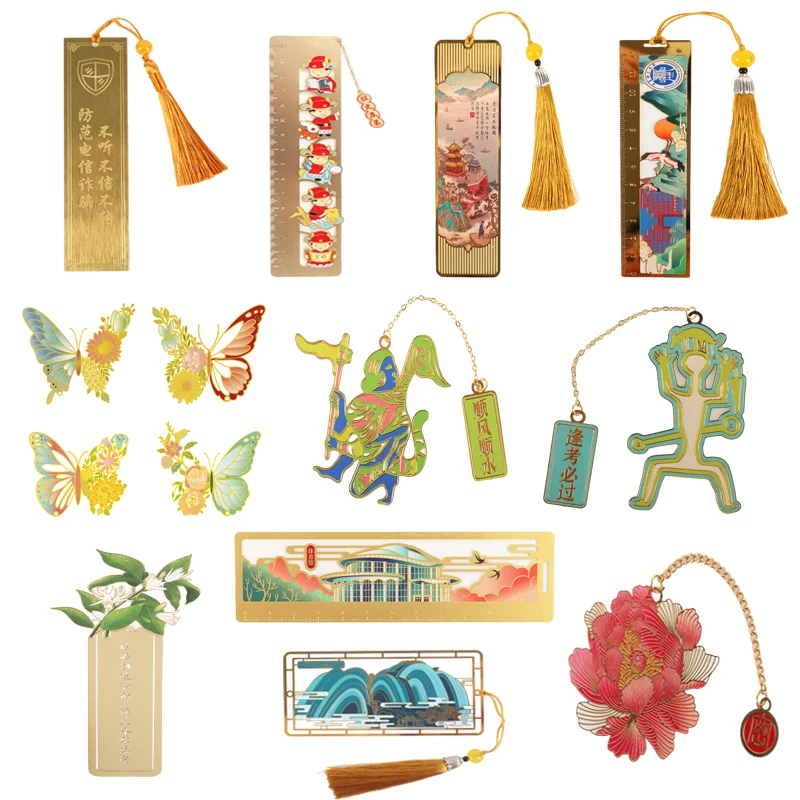 Customization Metal Brass Corrosion Plating Stainless Steel Paint Color Printing  Hollow Cultural Originality Pattern Bookmark