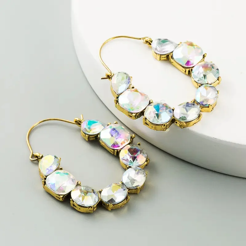 Fashion Big Brand Alloy Set With Diamond Colorful Acrylic Earrings Feminine Graceful Bling Rhinestone Lock Earrings