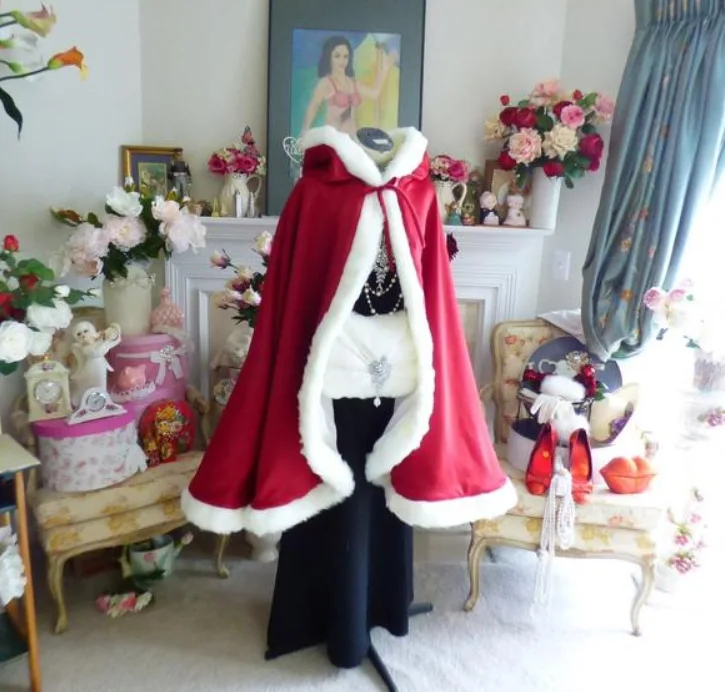
Adult Child Christmas Santa Claus Robe Hooded Cloak Mrs Santa Claus Velvet Hooded Cape Christmas Robe 
