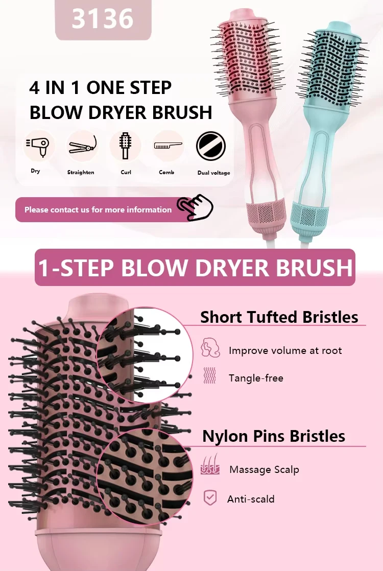 1250W Electric Hot Air Brush 3-in-1 Multifunctional One-Step Hair Household  Blow Dryer Brush