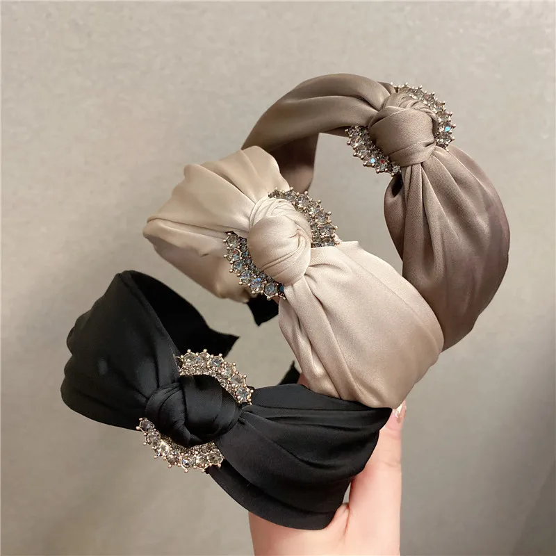 American Style Summer Spring Diamond Cross Headband Fashion Cross Knot Hairband Silk Headband for Women