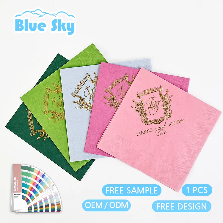 Customized Cocktail napkins paper Foil Stamping Printed Design beverage napkins restaurant event bar wedding party