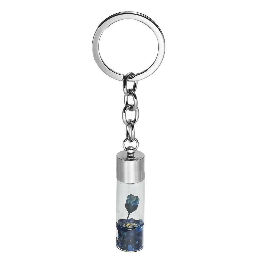 New style Cute Glass bottle Dry Flower Liquid Keychain Immortal Flower Key Chains For Women Girls Car Purse Bag Pendant Jewelry