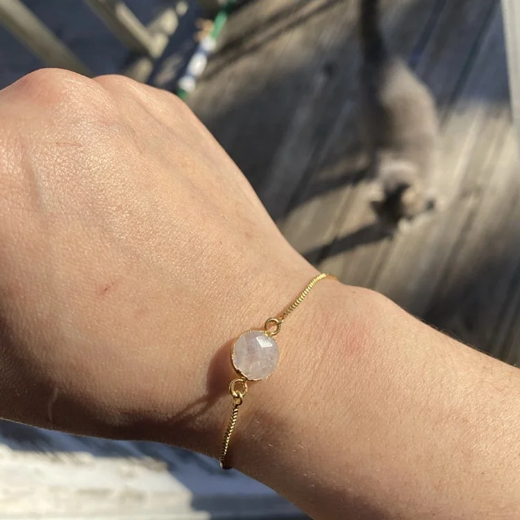 Trendy Stainless Steel Jewelry Gold Bracelet For Woman Sliding Knot Crystal Bracelets Healing Natural Stone Opal