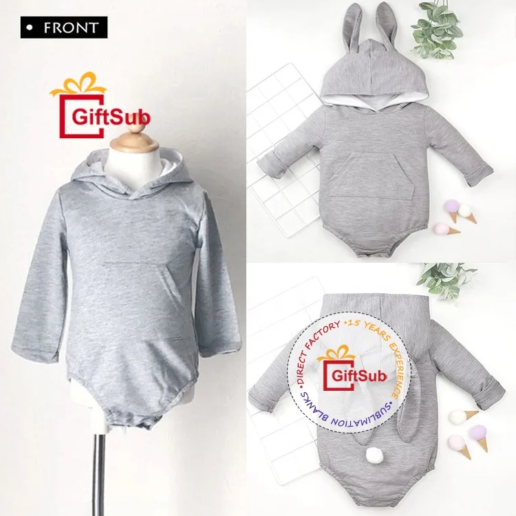 News 100% Polyester Baby French Terry Hoodie Rabbit Ears Youth Toddlers Sublimation Blank Bunny Hoodies For Kid