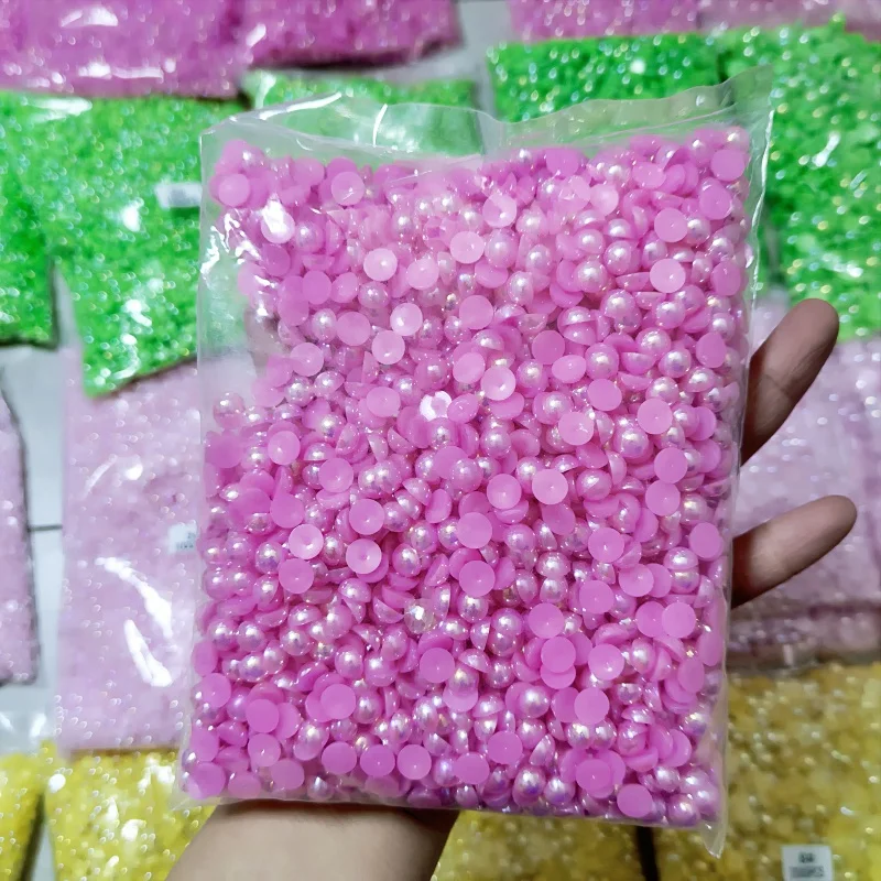 With New Currents Rice White Half Pearl Rhinestones Flat Bottom  Loose Bead DIY Handmade Material ABS Pearls for Decoration