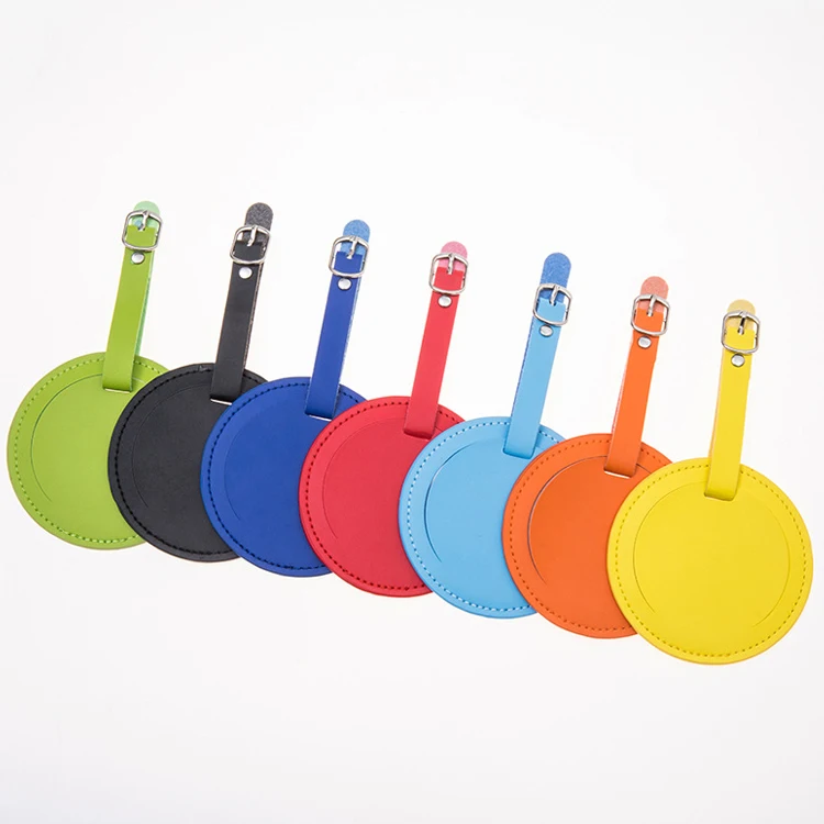 Travel Custom Design logo Colorful PU Leather luggage tags round airplane pu leather travel luggage tags
