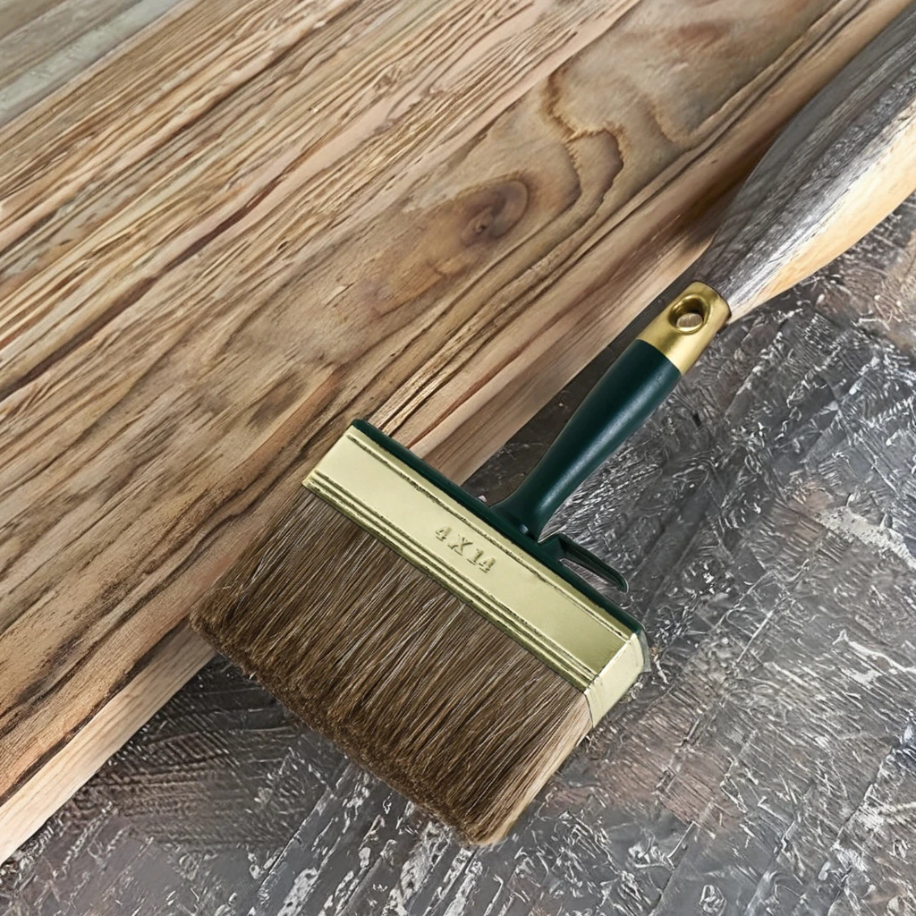 Industrial Grade Block Paint Brush White Bristle Mixed with Brown PET Filaments Dyed Gold with Tin-plated Ferrule Plastic Handle