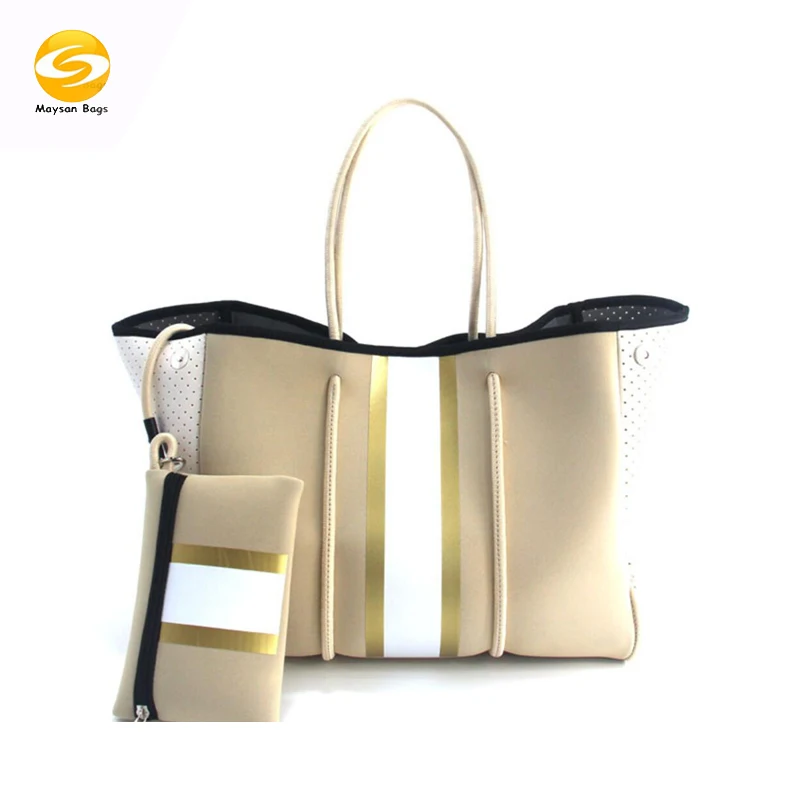 Light weight neoprene diaper tote large capacity beach bag duffel bag women shoulder bags with makeup pouch