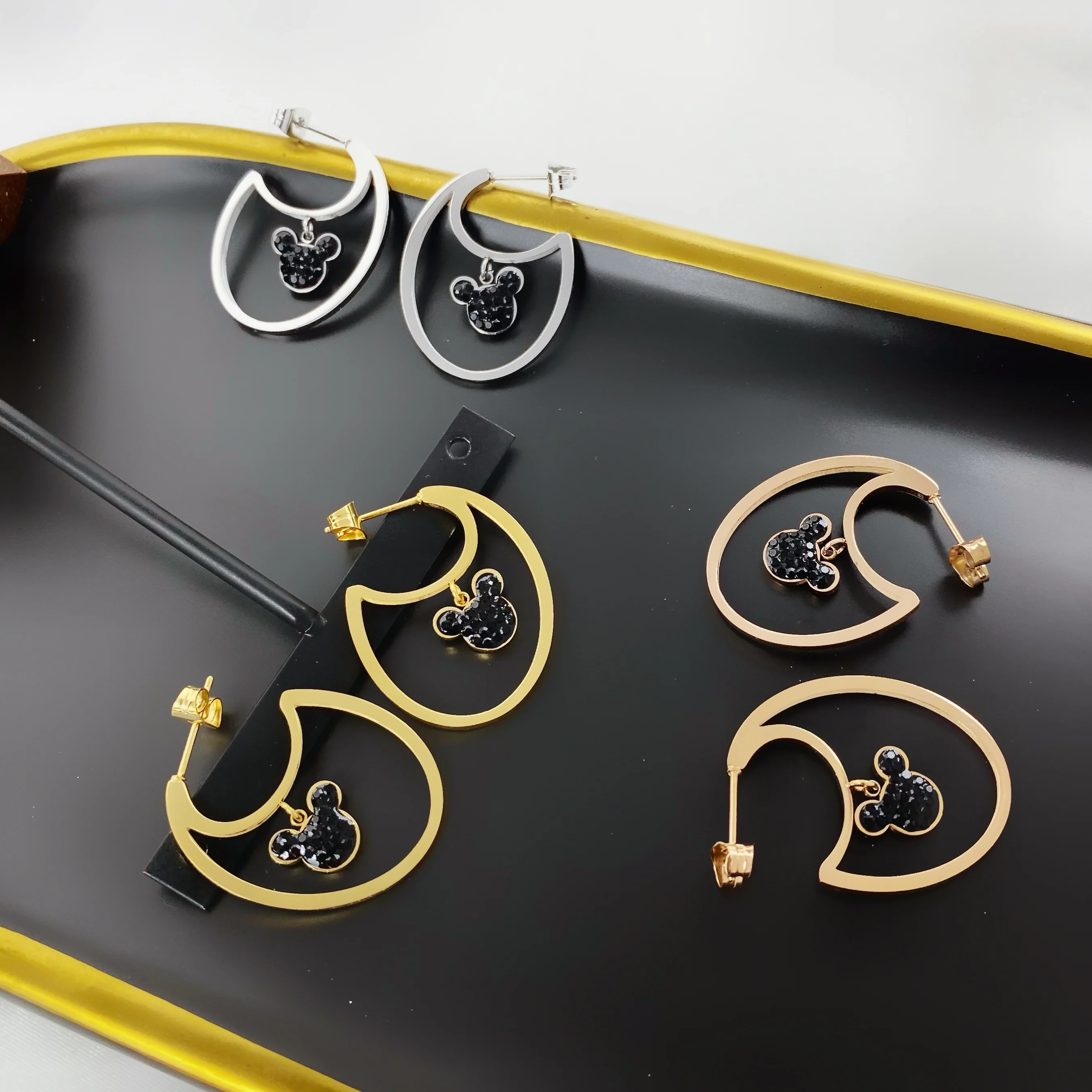 Cute Mickey Earrings Children Kids Jewelry 316L Stainless Steel Earring Cartoon Mouse Animal Stud Earrings Wholesale