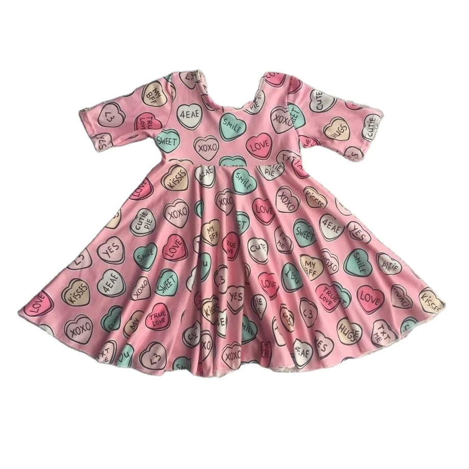 High Quality Girls Clothes Dress 3/4 Sleeves Valentine's Dress Toddler Boutique Valentines Outfits Twirl Dress