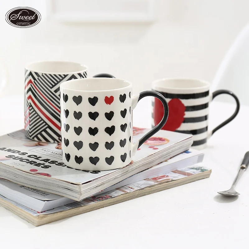 Wholesale 11oz Best selling European  porcelain black white  custom creative ceramic soup cup Oat milk coffee mug