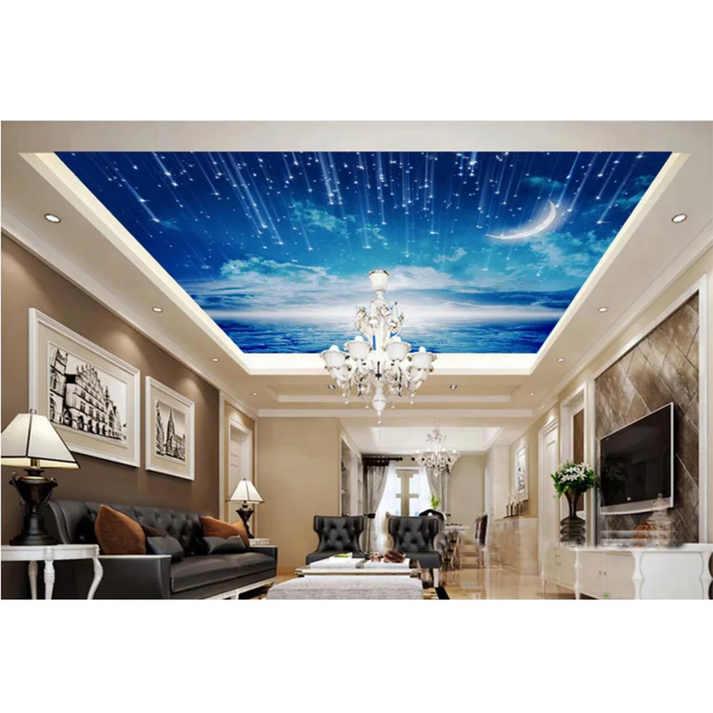 pop style moon universe Bed room Ceiling decor night decorative films printed stretch ceilings  film design