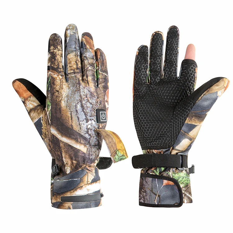 2022Winter jungle camouflage hunting adventure fishing electric heating touch screen exposed finger factory custom gloves