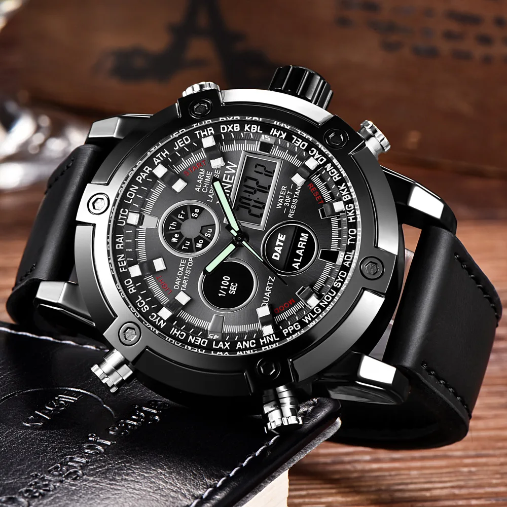 Mens Quartz LED  Analog Stainless Steel Wrist Watch Sport Date Analog Quartz Wrist Watch