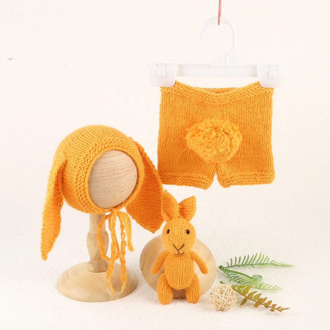 Newborn Photography Props Angola Clothes Knit Fuzzy Bunny Hat And Pant Set Photo Shoot