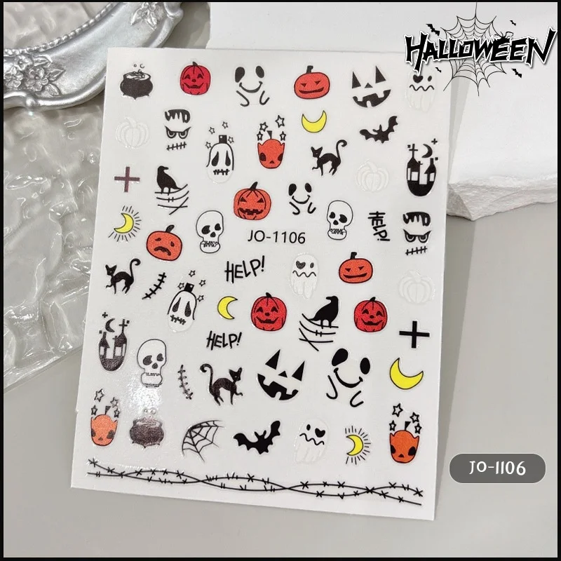 2024 Halloween nail stickers new pumpkin lantern skull little devil dark style nail stickers