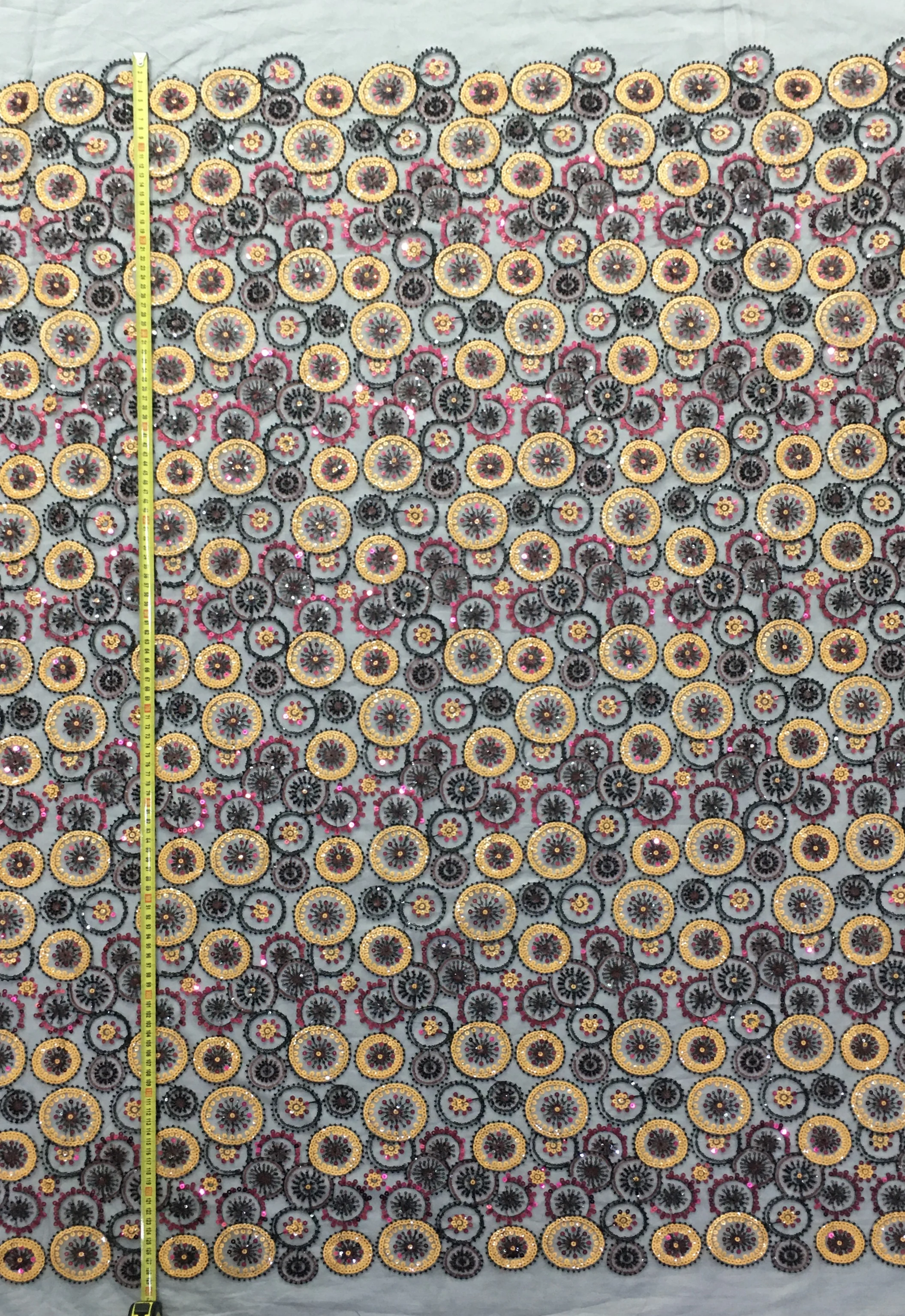 RXF2248 circle embroidery 3mm sequin Beaded purple mesh lace Fabric