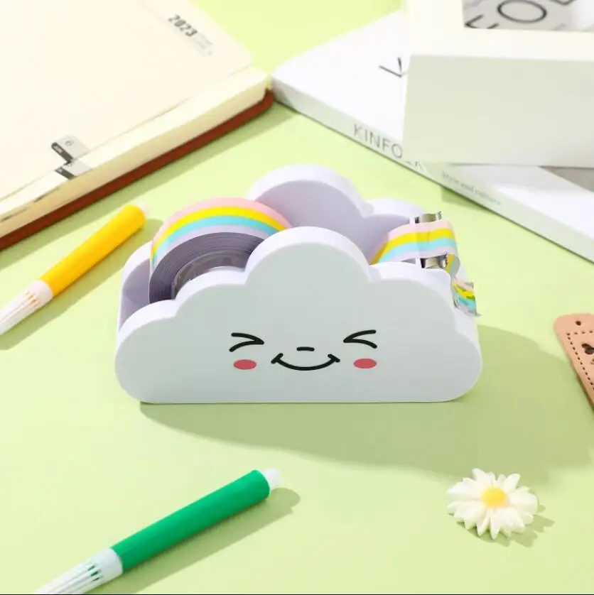 Tape Dispenser Washipaper Rainbow Roll Holder Cute Desktop Cloud Desk Office Cutting Masking Cartoon Adhesivemachine Supplies