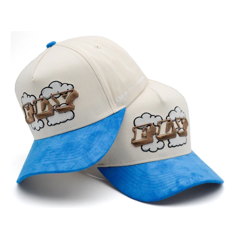 Custom 5 Panel Plain Two Tone Suede Logo Brim Baseball Hat Cap High Quality Suede Cap 5 Panels Multicolor Suede Baseball Hat