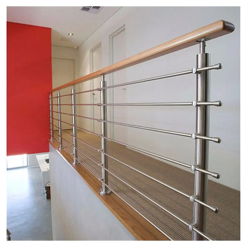 ACE Hot Terrace Railing Balcony Outdoor Stainless Steel Tube Staircase Railing Balustrades Tube Railing with Wood Handrail