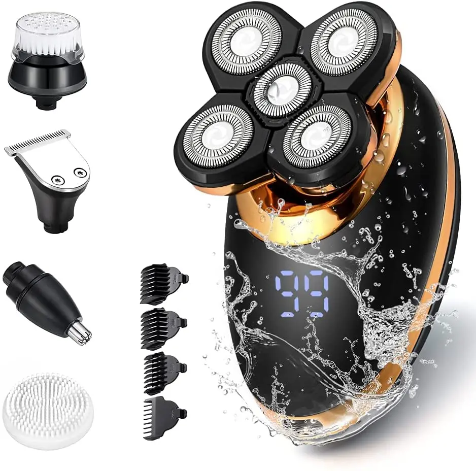 Электробритва Мужская 5 в 1, влажные и сухие бритвы для лысающих мужчин, плавающая Беспроводная Вращающаяся бритва 5D с USB-зарядкой