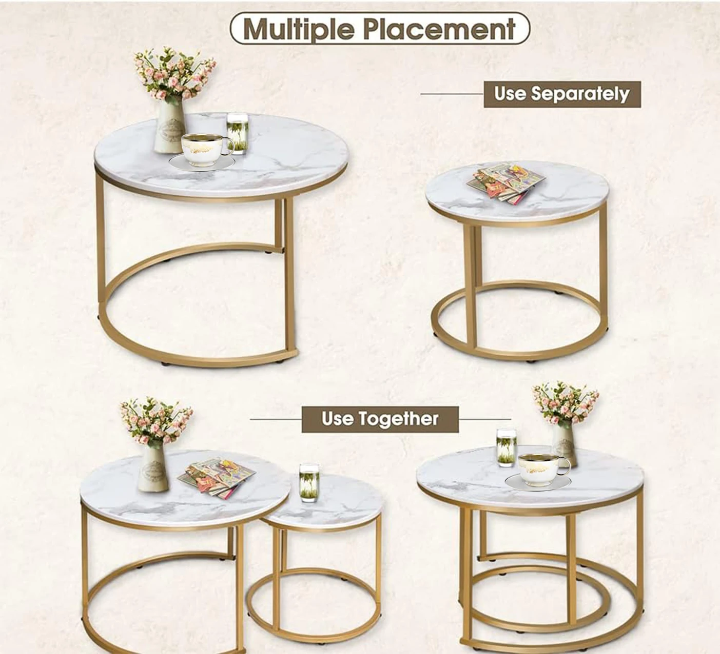 Wholesale Set Center Round Nesting Black Gold Metal Side Glass Marble Wooden Tea Coffee Table For Home