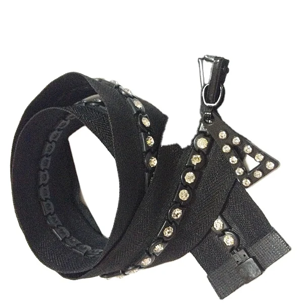 No 10 Hot selling rhinestone zipper for fashion garments diamond stone zipper