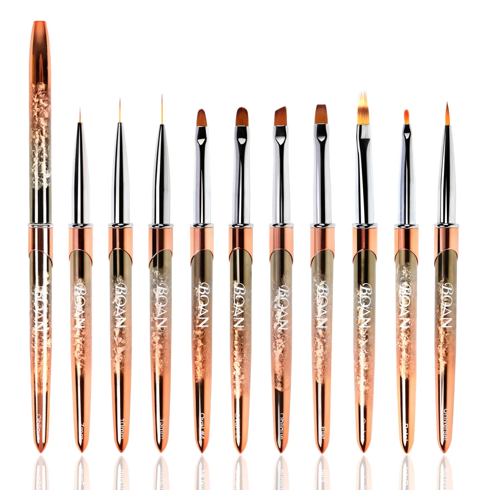 ANGNYA 2022 NEW Arrive Rose Gold Handle 100% kolinsky Acrylic brush Gel Liner Drawing Brush Nail Art Brushes Set