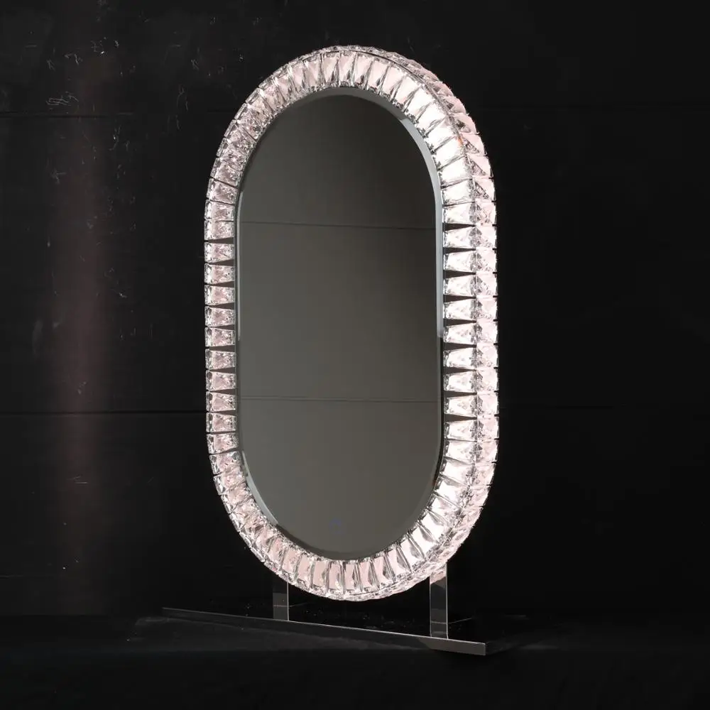 Egg Shape Wall Mounted Crystal LED Vanity Mirror for Home Deco & Make-up