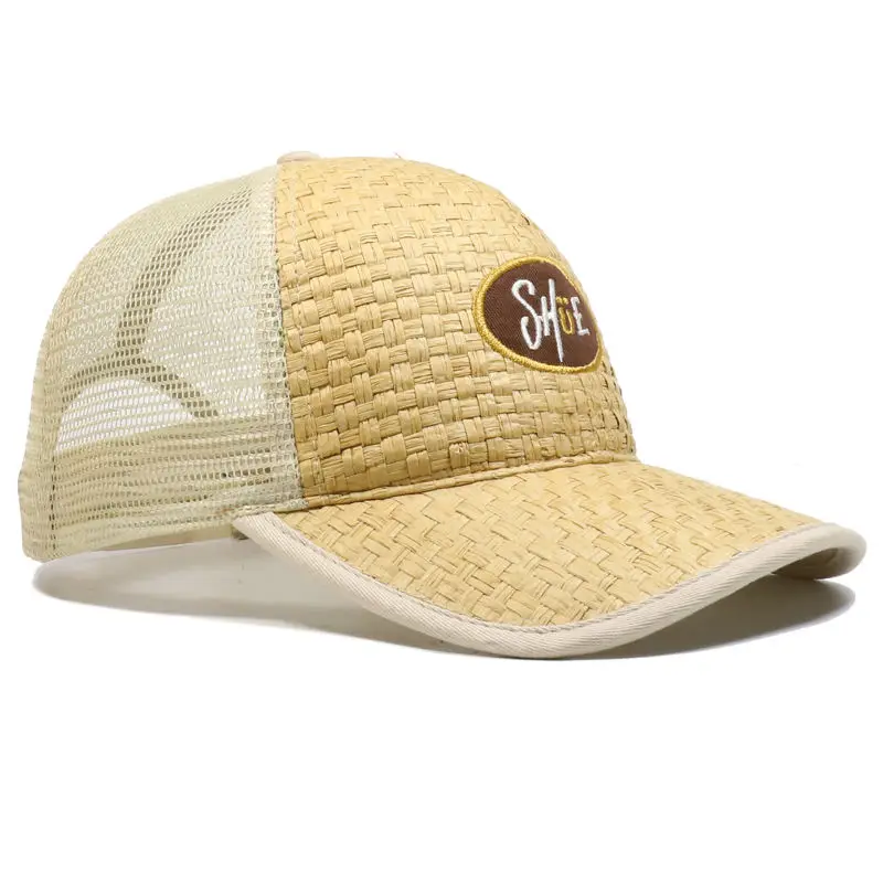 Chinese Newest Custom Nice Embroidery Design Bamboo Trucker Hat Straw Baseball Cap