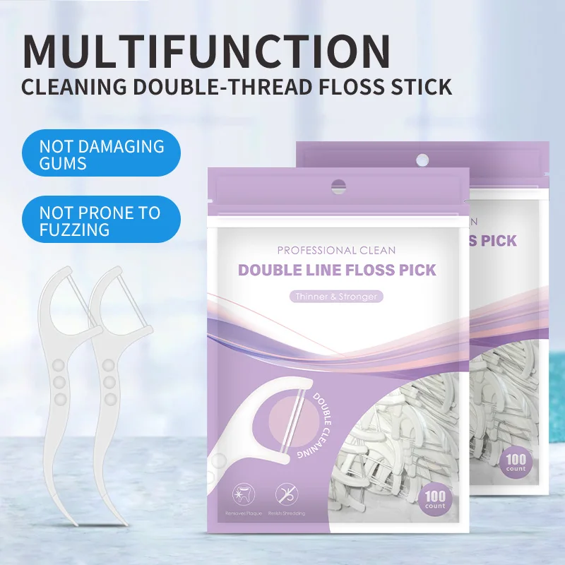High Quality 100 Count Dental Floss Picks Bulk Pack Toothpick Floss Biodegradable Tooth Custom Flosser Dental Floss Pick