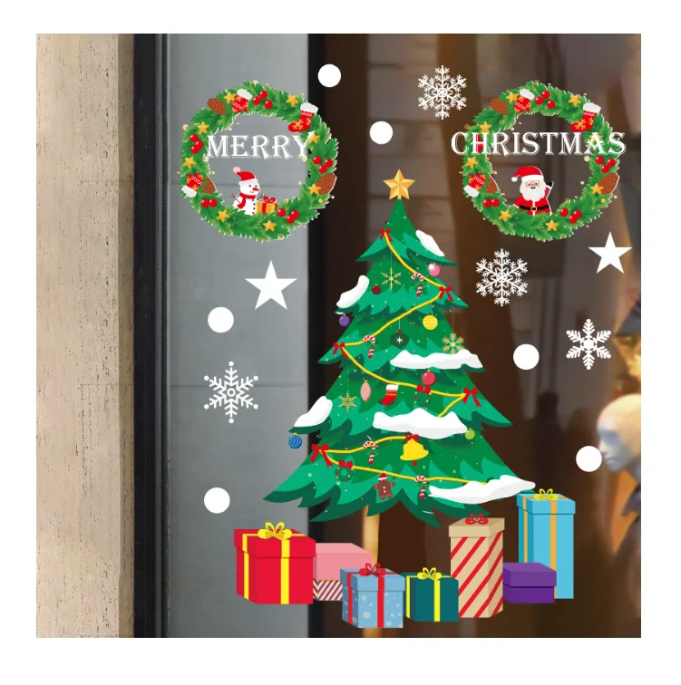 Рождественский венок оконная наклейка Подарочная Санта-Санта оконные наклейки стеклянные