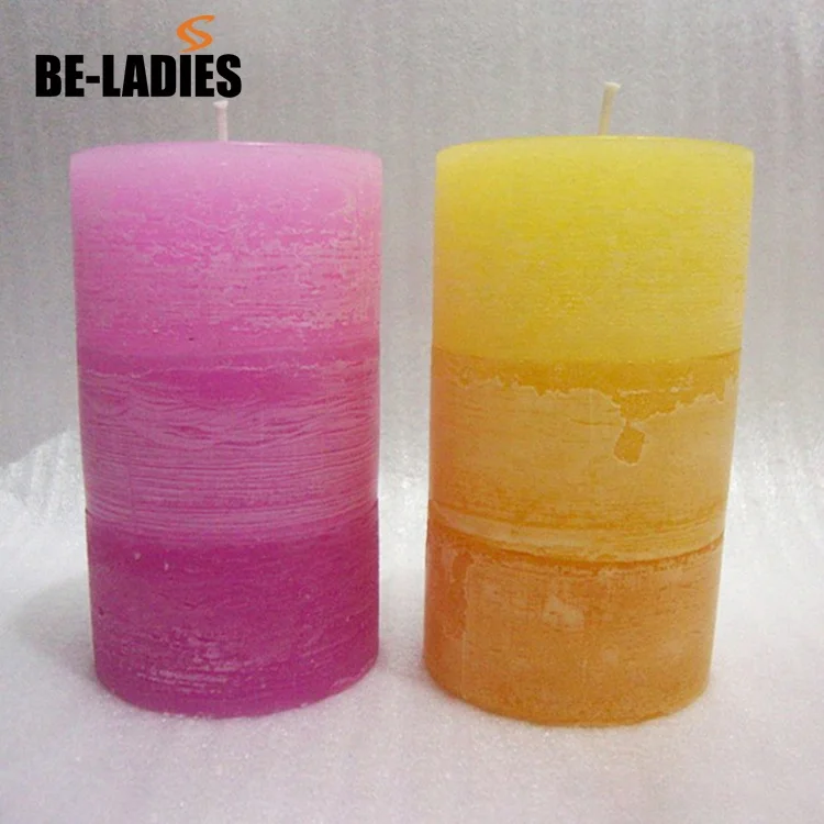 High end luxury fancy colorful handmade rustic fragrance oil paraffin wax pillar candle