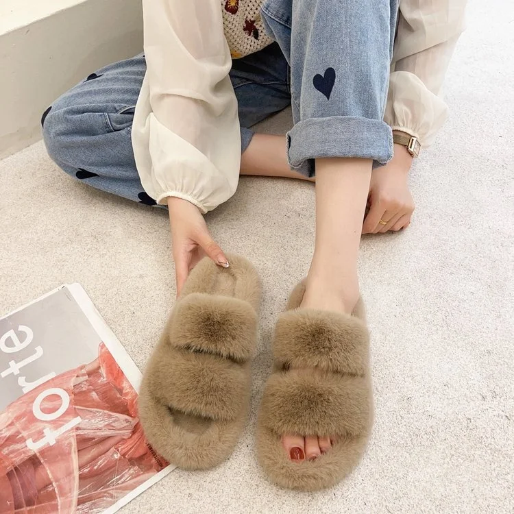 New Arrivals Fashion Trend Home Slippers Mink Fur Wear Non-Slip Women Furry Faux Slippers