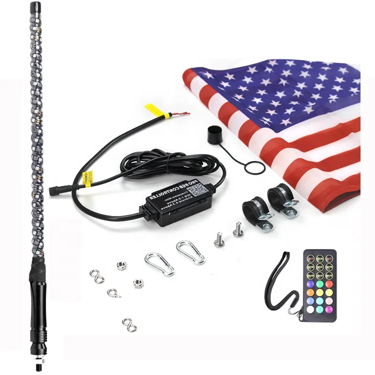 3FT 4FT 5FT Spiral LED Whip Antenna Flag Light Dream Chasing Color By Remote And APP Sync Control LED Whip For ATV UTV