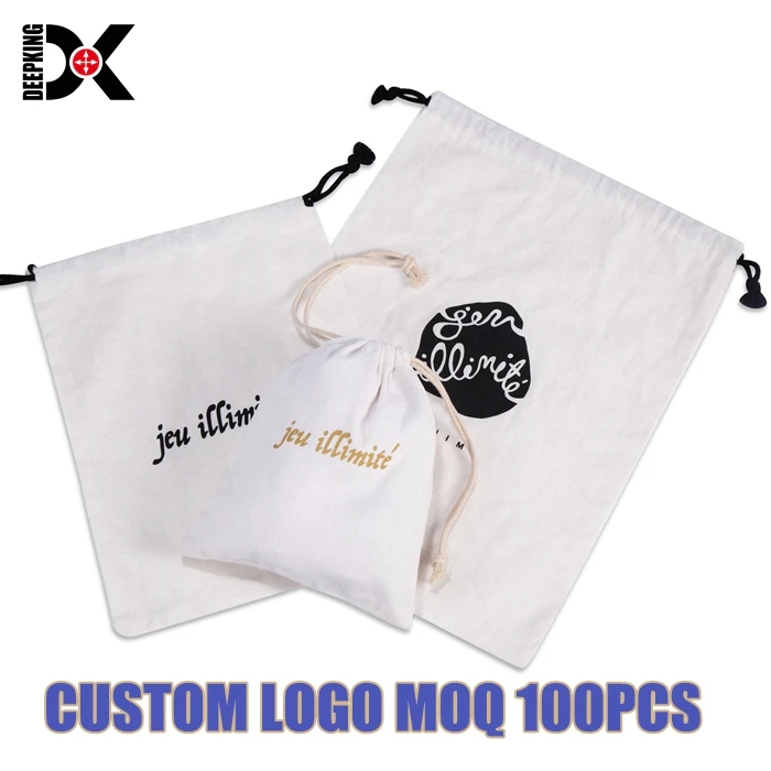 Custom Printed Logo White Canvas Pouch Bag Personalised Cotton Fabric Canvas Drawstring Pouch For Cosmetic Clothing Packaging