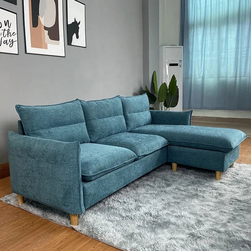 Modern Corner Sofa Home Furniture Living Room Furniture Hotel Room L Shape Corner Blue 3 Seaters Sofa for Apartment