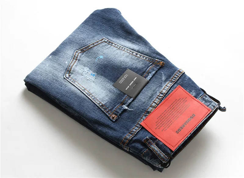 Dark Blue New Red Leather Brand DQS2 Paint throwing and color matching hip hop cotton elastic pants