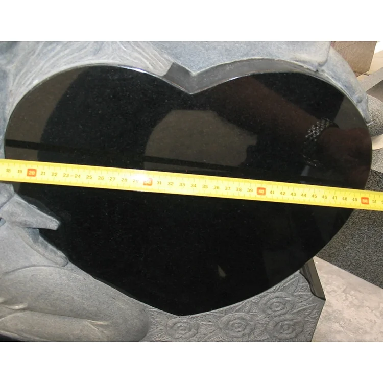 manufacturers direct selling Hand carved black Holding heart weeping angel granite tombstone