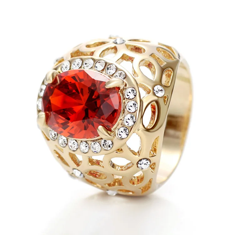 
Wholesale Ladies Zircon Gold Plated Indian Queen Ruby Jewelry Ring Custom 
