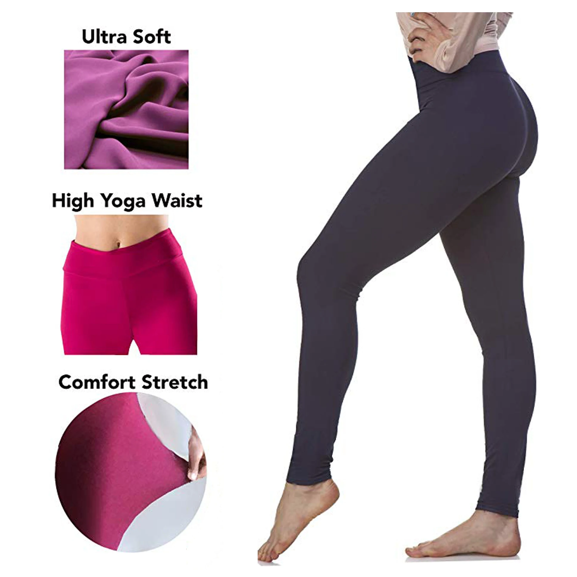 Wholesale 92% polyester 8% spandex buttery soft brushed full length opaque slim high waisted leggings for women