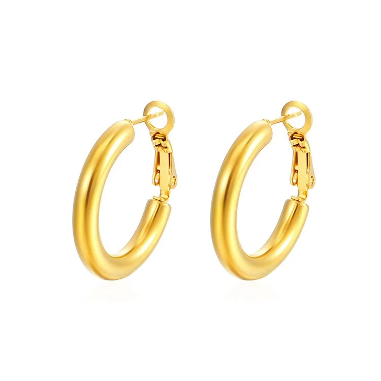 European and American Fashion Womens round Stainless Steel Drop Earrings with Exaggerated Design