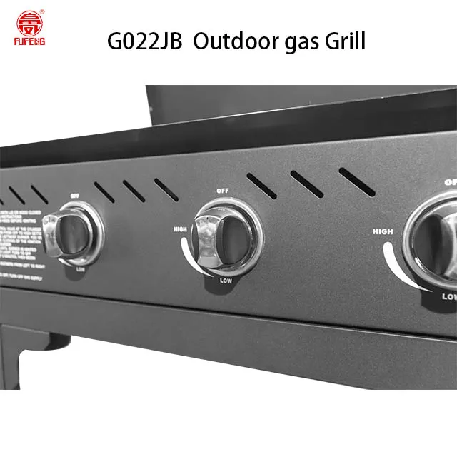 High Quality Outdoor Propane-Fueled BBQ Grill with Cooking Area Square Metal Trolley Flat Top Gas Griddle and Main Burners