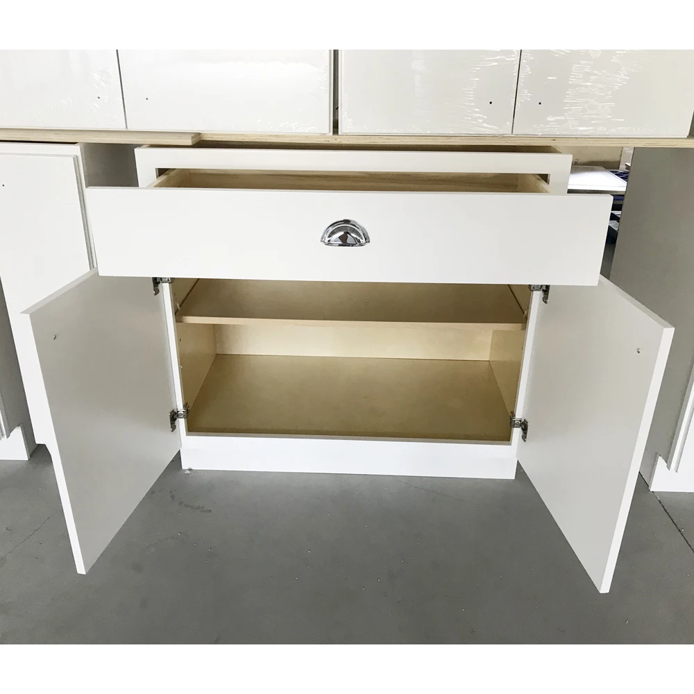 Customized Birch Solid Wood Kitchen Base Cabinet Drawer White Paint Slab Door Soft Close