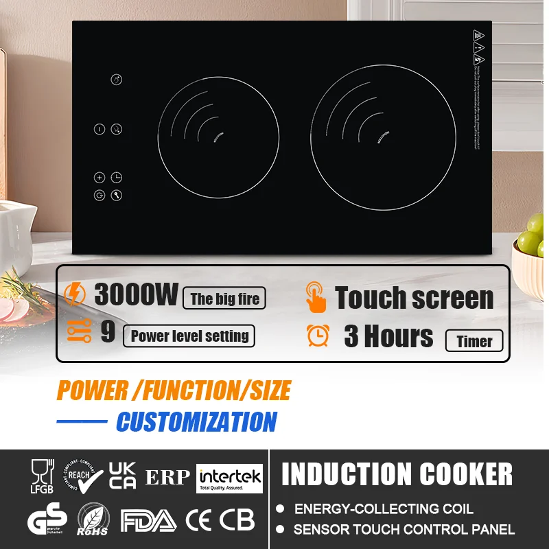 Professional Product 3000W Dual Cooker 9 Power Level Setting Induction Cooktop 2 Burner Heater Induction Cooker