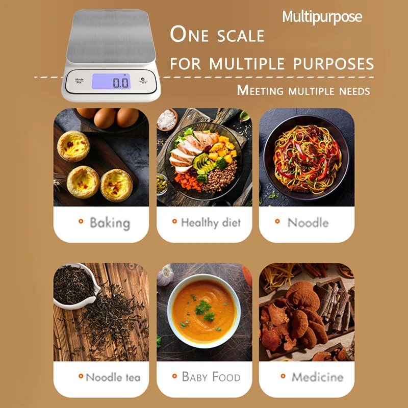 Waterproof Kitchen Scale USB Rechargeable Electronic Balance 0.1g/1g  3kg/5kg/10kg