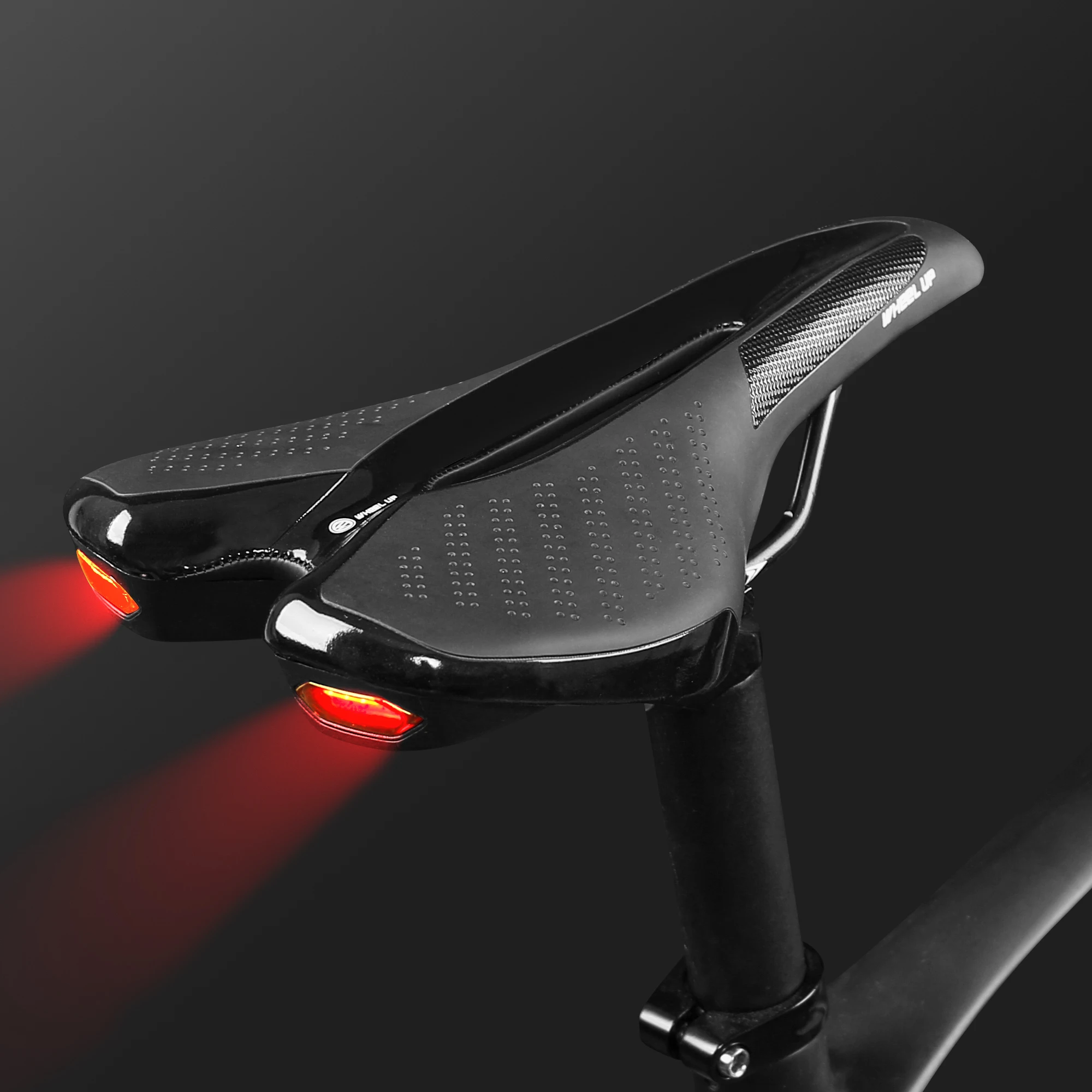 Wheel UP Leather Bicycle Saddle with Colorful LED Rear Light USB chargeable on Sale