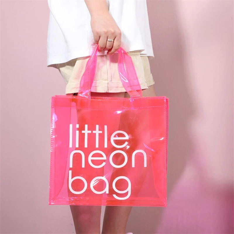 Neon Jelly Color Big PVC Purse Beach Tote Bags for Women Handbags Transparent Fashion