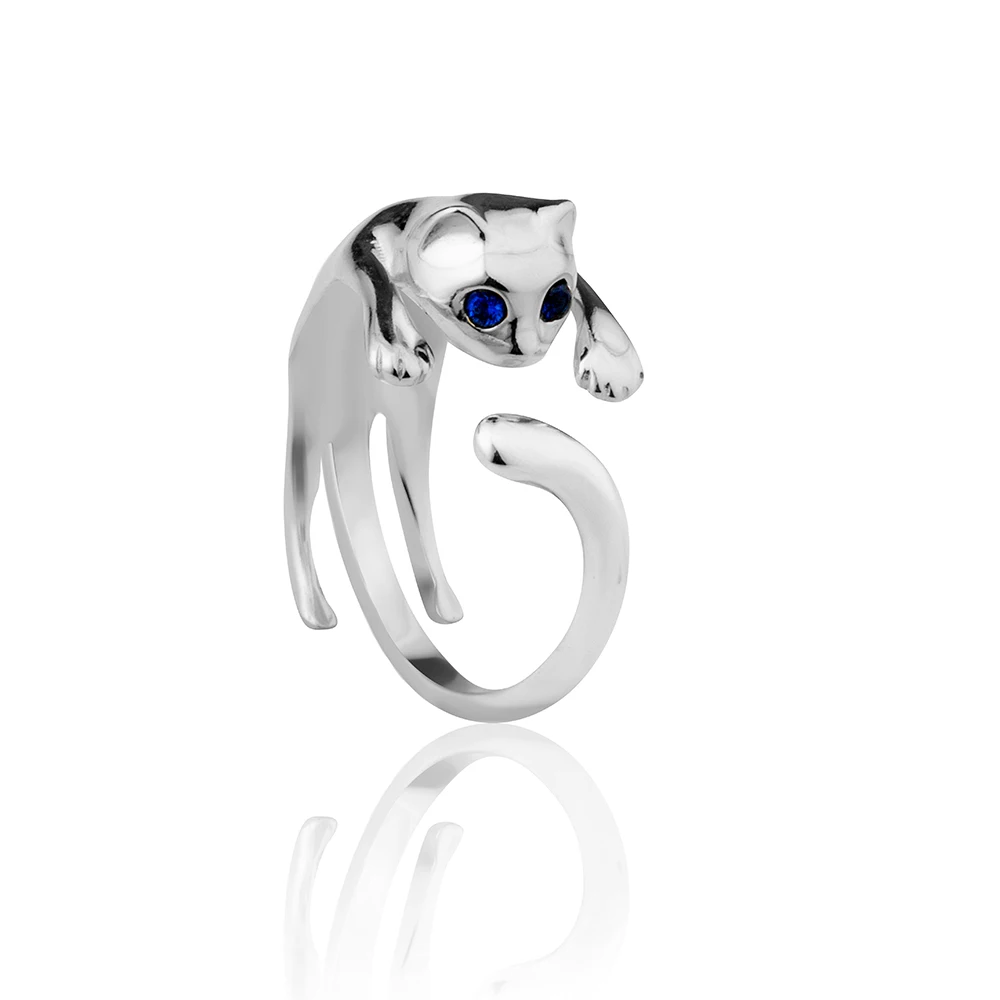 2020 New Design Gold Plated Cat Ring 925 Sterling Silver Cat Jewelry Figure Adjustable Size Ring  for Women